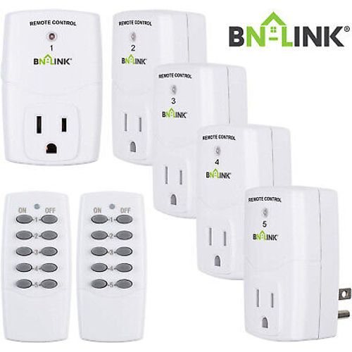 BN-LINK Wireless Remote Control Outlet Plugs with 2 remotes and 5 sockets Indoor
