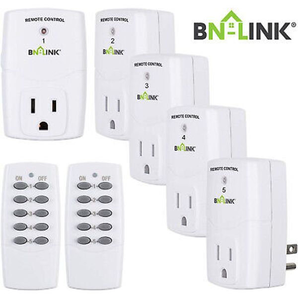 BN-LINK Wireless Remote Control Outlet Plugs with 2 remotes and 5 sockets Indoor