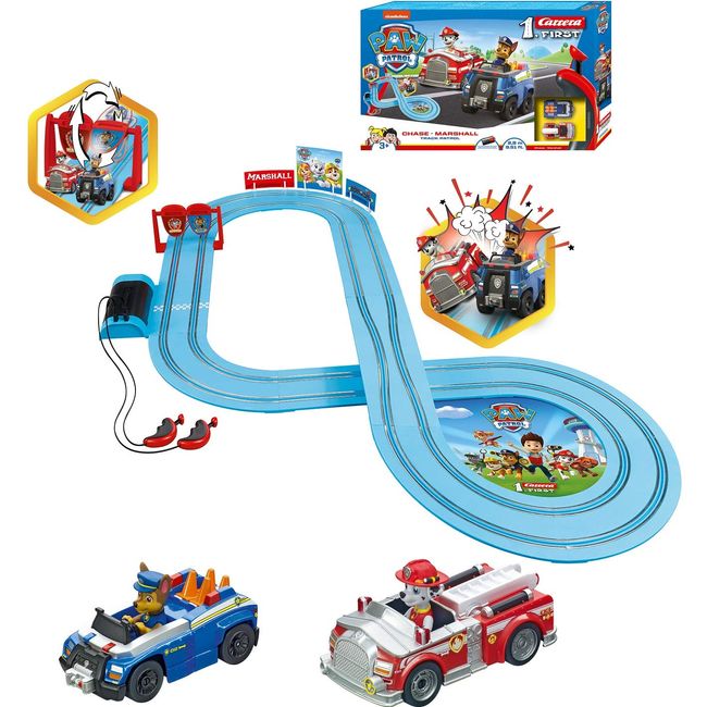 Carrera First Paw Patrol - Slot Car Race Track - Includes 2 Cars: Chase and Marshall - Battery-Powered Beginner Racing Set for Kids Ages 3 Years and Up