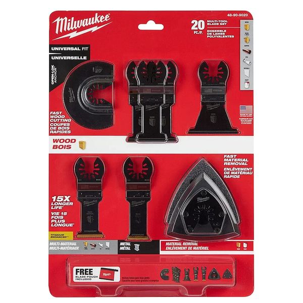 Milwaukee Oscillating Multi-tool Scraper Blade Kit 20pc + Tool Pouch 48-90-9020