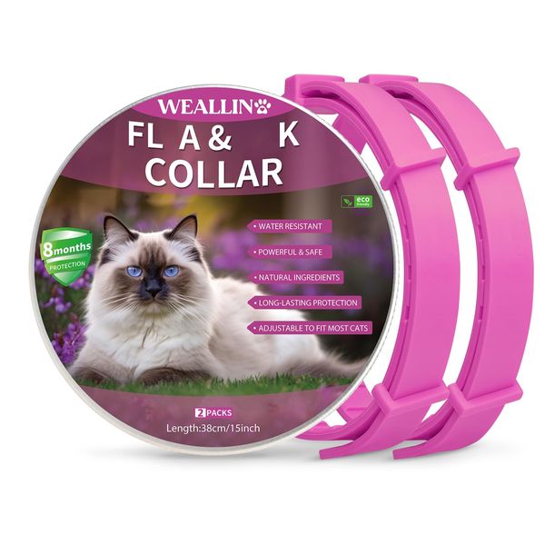 WEALLIN Collar for Cats Repellent, Cats Collars Built-in Pant-Based Formula Strong Repellency Slow Release Green Cats Collars, Pink(2 Pack)