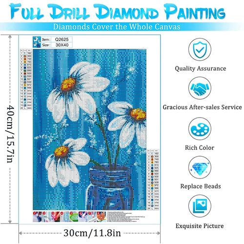 DOTZSO Adult Diamond Painting Kits, DIY 5D Round Vase Full Diamond Flower Floral Diamond Art, Great for Beginner Painting and Home Leisure and Wall Decor 15.7 X 11.8 Inches