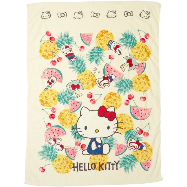 Marushin 3125007400 Children’s Terry Cloth Blanket, Sanrio, Hello Kitty, Approx. 33.5 x 45.3 Inches (85 x 115 cm), Denim Fruit, Yellow