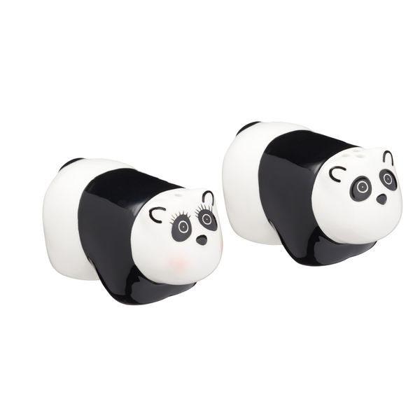 KitchenCraft KCSNPPANDA Ceramic Panda-Shaped Novelty Salt and Pepper Shakers - Black / White (2-Piece Set)