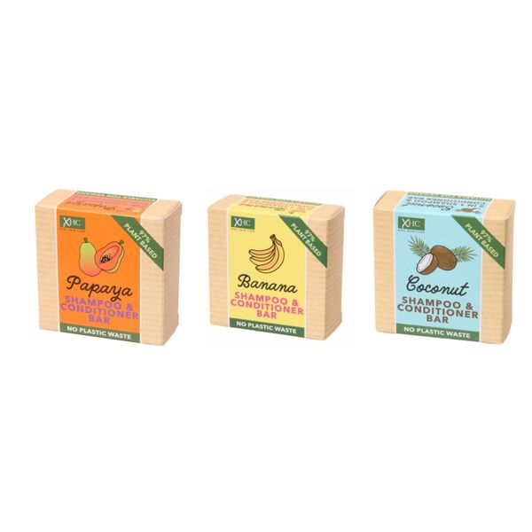 2 In 1 Shampoo & Conditioner Bar Assorted set rich flavours Coconut, Papaya and Banana Pack of 3 hair care shampoo bars No waste plastic. Plant based Extracts. Vegan