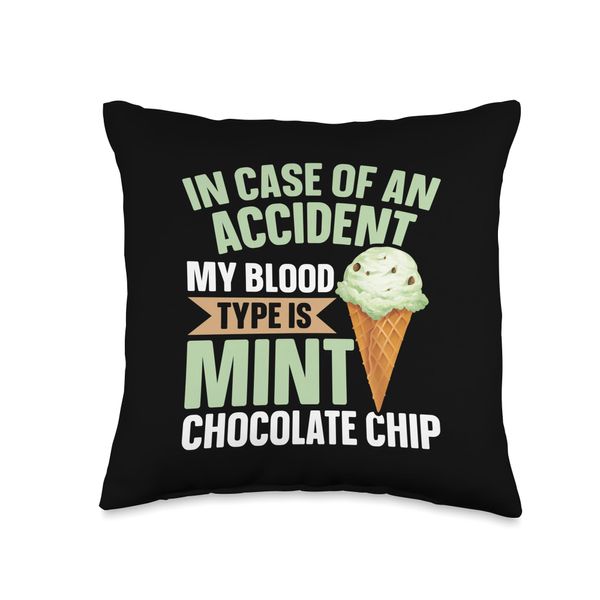Mint Chocolate Chip Flavour Waffle Cone Mint Ice Cream Throw Pillow