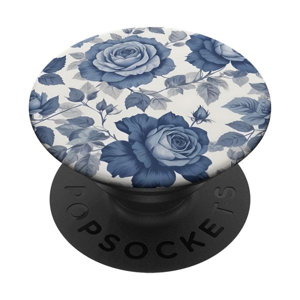Blue and White Rose Floral Pattern PopSockets Adhesive PopGrip