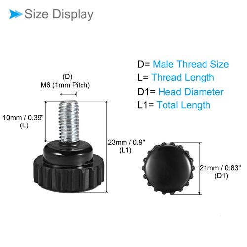 CoCud Knurling Clamp Knob M6 x 10mm Male Thread 21mm Head Thermoset Plastic Thumb Screw Grip Bolt Knob Black for Lathe Machine 10pcs