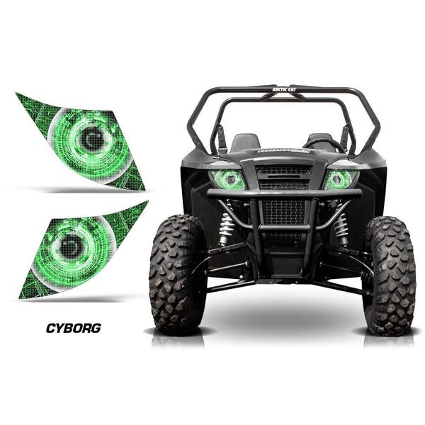 UTV Headlight Eye Graphics Kit Decal Cover For Arctic Cat Trail/Sport CYBORG GRN