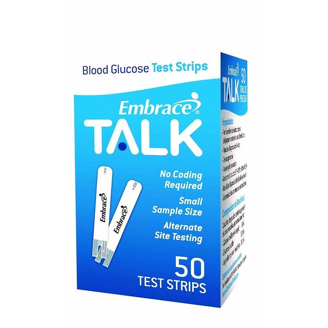 Embrace Talk Blood Glucose Test Strips 50 Count New Omnis Health Exp 09/27/2024