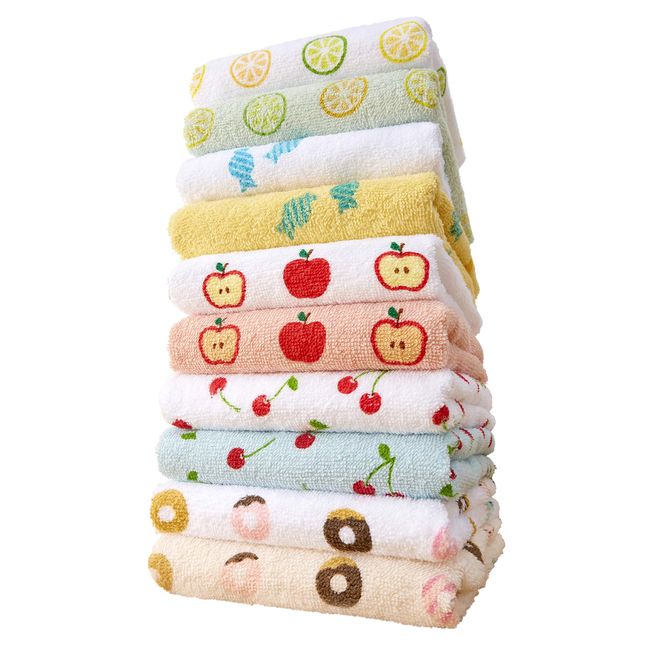 Kosugizen SV-2008 Face Towels, Good Print (Sweets), 13.4 x 31.5 inches (34 x 80 cm), Set of 10 with 5 Patterns, Assorted