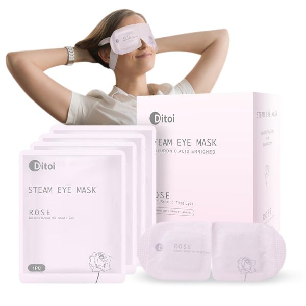 Ditoi Steam Eye Mask, Rich Hyaluronic Acid Rose Heated Eye Masks, Disposable SPA Sleep Eyes Masks, Relieving Dry Eyes, Dark Circles and Puffiness, 10 Packs