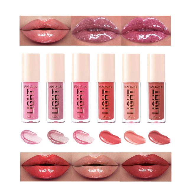 6 Lipgloss Lip Kit, Hydrating Lip Glow Oil, Plump Moisturizing ，feuchtigkeitsspendendes Kristall-Gelee-Lippenöl, Lang Anhaltender, Nährender, LippenöL Lip Booster Plumping Lipgloss