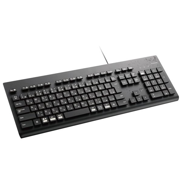 Elecom TK-WS01UMKBK Washable Keyboard, Wired, Waterproof, IPX5 Compatible, Membrane, Full Size, Numeric Keypad, Antibacterial, Black