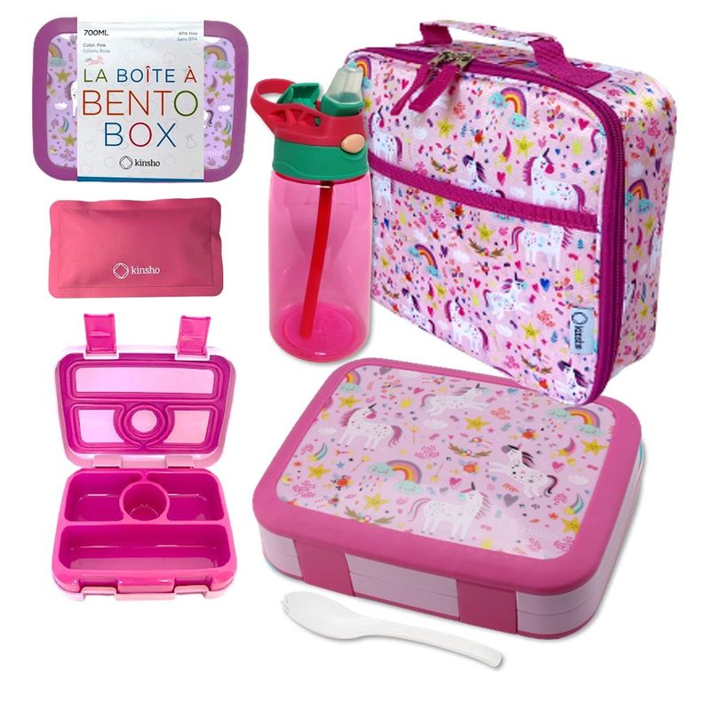 kinsho Bento Lunch Box with Insulated Bag and Water Bottle Set for Kids ...