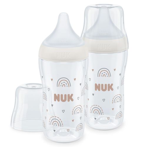 NUK Perfect Match Baby Bottles Set | 3+ Months | Adapts to Baby's Palate | Temperature Control | Anti Colic Vent | 260 ml | BPA-Free | Medium Silicone Teat | Rainbow | 2 Count