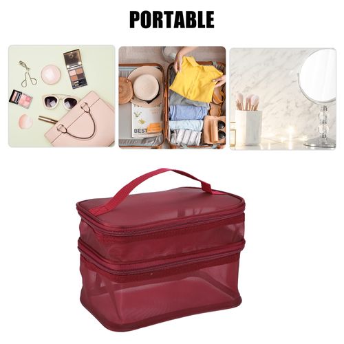 VOCOSTE Travel Makeup Bag Travel Toiletry Organizer Makeup Brush Holder Makeup Organizer Bag Toiletry Bag Waterproof Polyester 1pcs, red