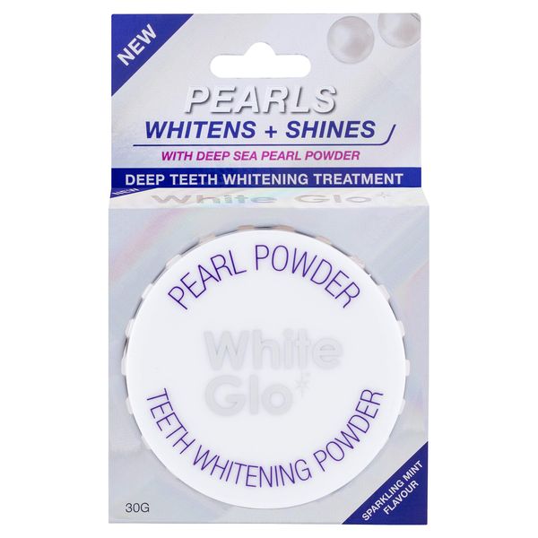 White Glo Pearls Whitens + Shines Pearl Powder Mint Flavour 30g Deep Teeth Whitening Treatment