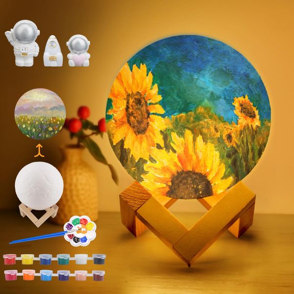 Paint Your Own Moon Lamp Kit, Moon Light DIY Galaxy Lamp LED 3D Night Light, Art Supplies Creativity Arts & Crafts Kit for Kids Boys Girls Mother's Day Gifts Birthday Gifts for Kids (Yellow Light)