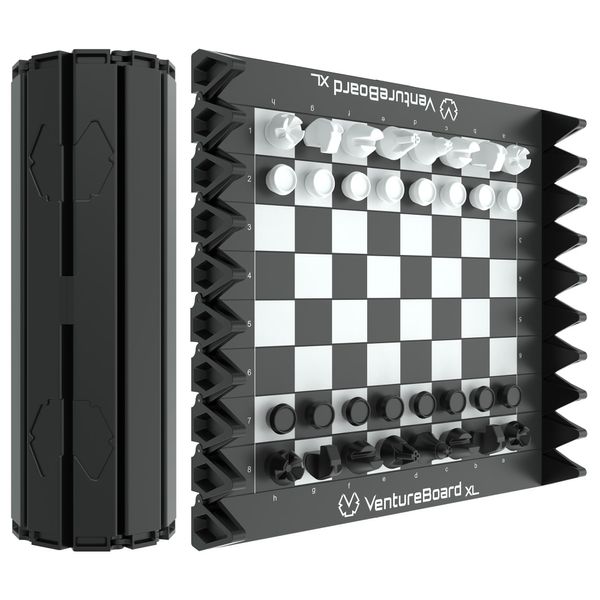 VENTUREBOARD XL Full-Size 10 Inches Magnetic Unique Chess Set Board Game - Folding Board, Travel Chess Board Game Pieces - (Black/Grey)