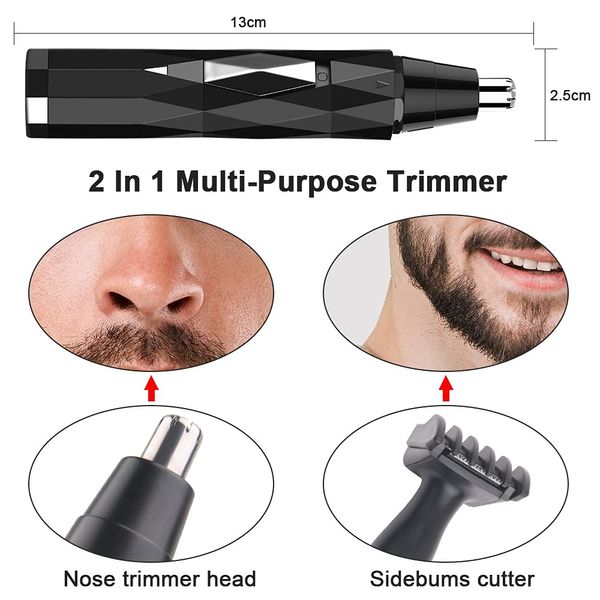 URAQT Nose Hair Trimmer for Men, 2-in-1 Painless Nasal and Ear Hair Trimmer Clipper, USB Rechargeable Facial Hair Trimmer Lightweight Detail Trimmer with Dual Edge Blades, IPX7 Waterproof