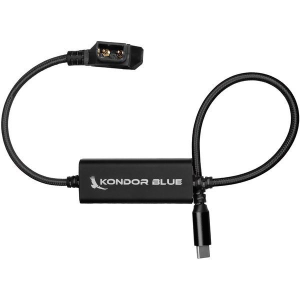 KONDOR BLUE | 16" D-Tap/P-Tap to USB-C PD 2-Way V-Mount Charger Braided Power Delivery Cable for Mirrorless Cameras, Phones, Laptops & More | Raven Black