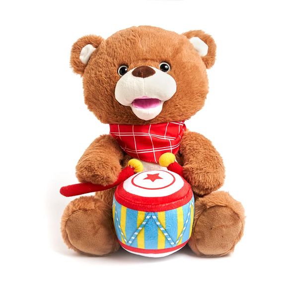 Cuddle Barn - Drummin' Billy | Animated Bear Stuffed Animal Musical Plush Toy Drums and Sings Along to Ants Go Marching and Five Little Bears, 11 inches