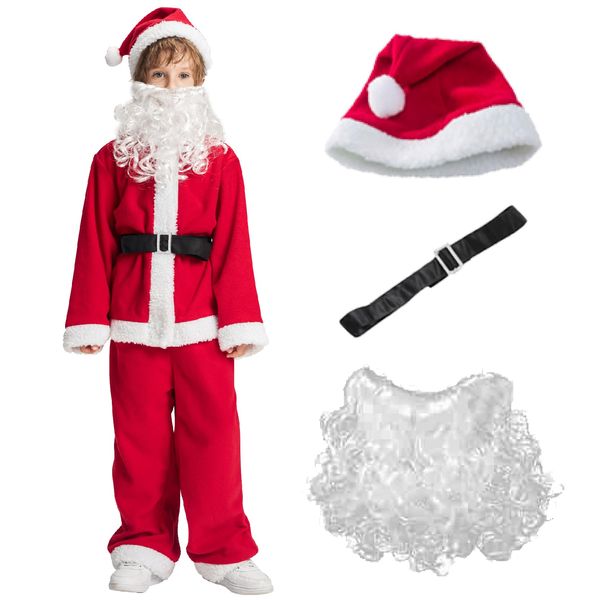 IKALI Christmas Santa Suit Red Santa Claus Costume Holiday Party Dress-up Outfit for Boys Kids Toddlers Children 4-6 Years