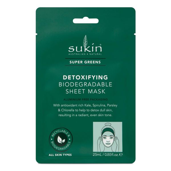 SUKIN SUPER GREENS MASK SACHETX8 DETOXIFYING SHEET