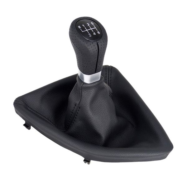 L & P Car Design for 1 Series E81 E82 E87 E88 6-Speed Gear Knob and Gaiter Set with Frame, Black/Silver