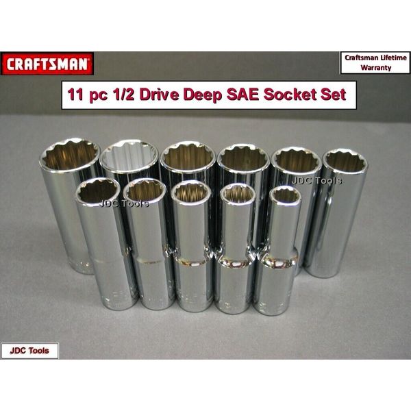 Craftsman Tools 11 pc 1/2" Drive Socket Set Deep SAE