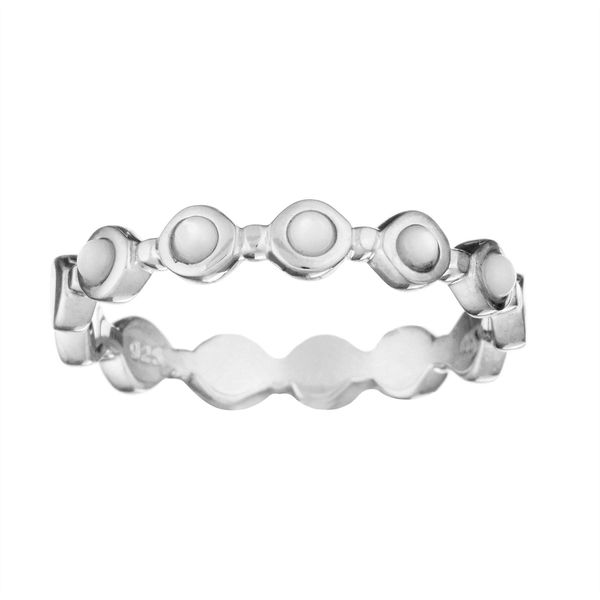 Silverly 925 Sterling Silver Mother of Pearl White Shell Linked Half Eternity Stackable Ring