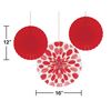 Creative Converting 3-Count Solid and Polka Dots Paper Fans, 12"/16", Classic Red