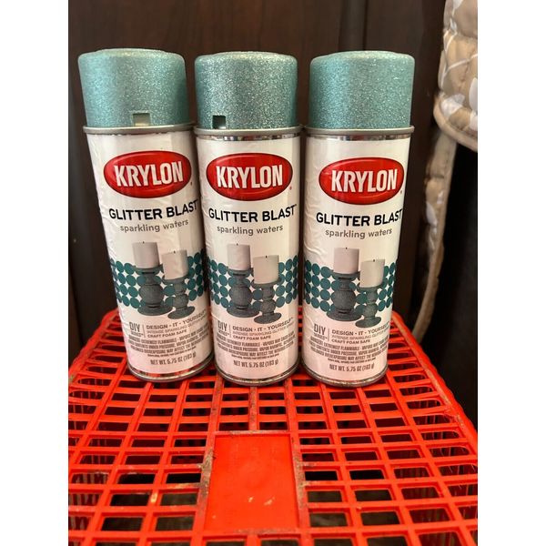 New 3-pack Krylon 3810 Glitter Blast Spray Paint Sparkling Waters Blue 5.75 oz