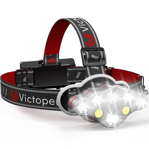 Victoper Head Torch –Super Bright 8 Lighting Modes 18000 Lumens Headlight LED Rechargeable, Super Bright LED Head Lamp, Hands-Free Flashlight for Camping, Fishing, Cycling, Hiking, Waterproof IPX4