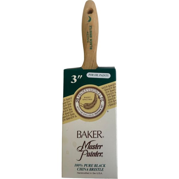 Baker Master Painter 3” Oil Paint Brush Pure China Black Bristle Feather Tip