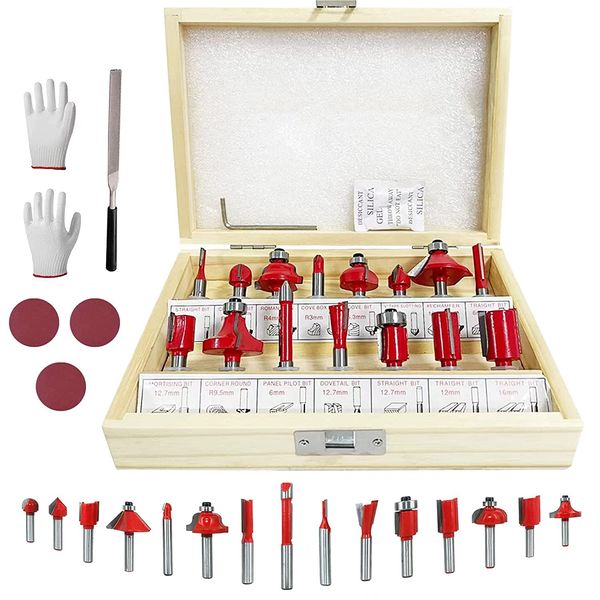 Trimmer Bit Set, 15 Piece Set, Carbide Router Bit, Shaft Diameter 0.2 inch (6 mm), Japanese Standard for Beveling, Decorative Surface Processing, Woodworking Milling Cutter, Carving, Cutting, Woodworking, Abrasion Resistant, Heat Resistant, Corrosion Resi