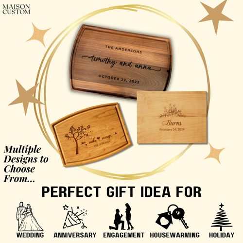 Handmade in USA - Wood Personalized Cutting Board - Unique Wedding Gift Idea for Couples, Anniversary, Christmas, Bridal Shower, Housewarming - Many Sizes & Styles - Custom Charcuterie & Cheese Board