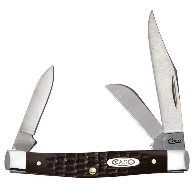 CASE XX WR Pocket Knife Brown Synthetic Jigged Small Stockman Item #081 - (6333 SS) - Length Closed: 2 5/8 Inches