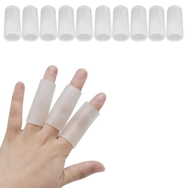 10 Pieces Finger Protectors, Gel Finger Cots, Silicone Finger Sleeves Thumb Protectors Finger Covers Protection for Trigger Finger, Hand Eczema, Finger Cracking (Clear)