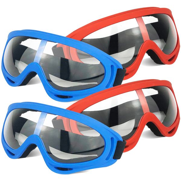 Toyer 4 Pack Protective Goggles/Safety Glasses/Motorcycle Eyewear with Bandanas - Compatible with Nerf Game Battle for Kids (Red+Blue)