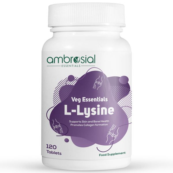 Ambrosial L-lysine | High Strength L-lysine tablets 500mg | Immune Support & Supports Collagen Synthesis | Essential Amino Acids for Active Lifestyle (Pack of 1-120 Tablets)