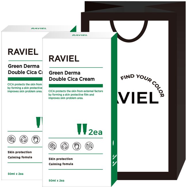 RAVIEL Green Derma Double Cica Cream 50ml x 4pcs Gift Set + Shopping Bag, 2 Sets