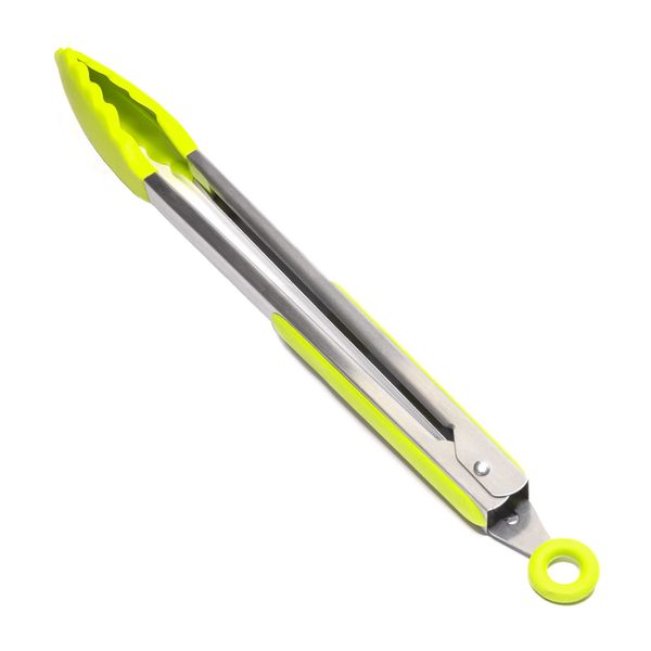 Jazooli Silicone Kitchen Tongs 34cm / 13” Inch, Non-Slip & Easy Grip Stainless Steel Handle | Locking Clip - Heat Resistant | Handy Utensil for Cooking (Green)