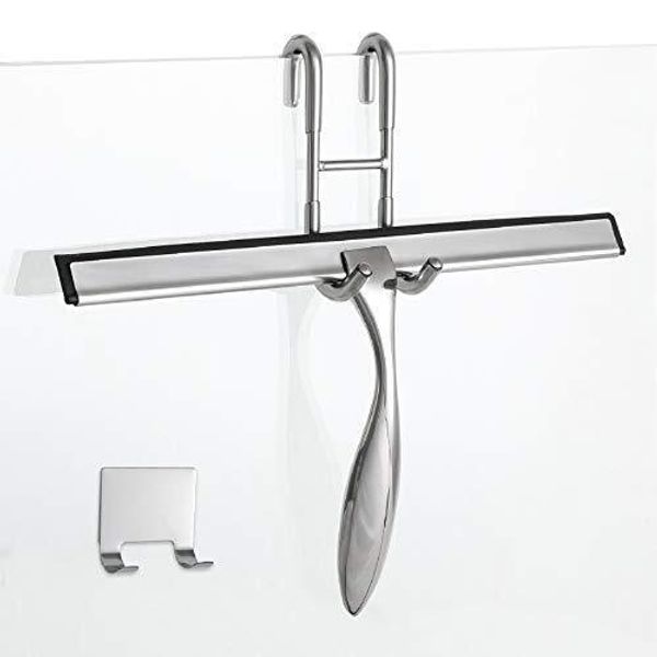 Shower Squeegee Set, Includes Shower Door Hook and Adhesive 12-Inch Silver