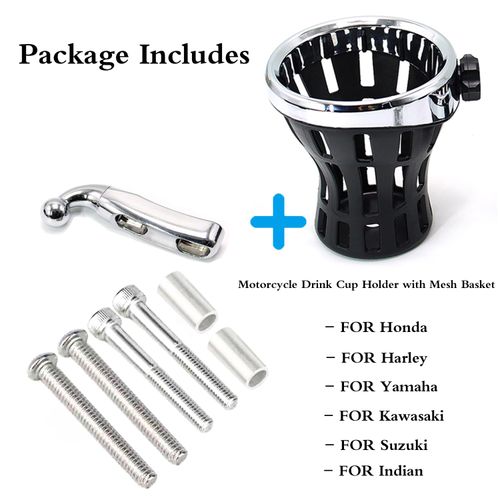 FWXEOZ Motorcycle Drink Cup Holders Handlebar Mount with Mesh Basket for Yamaha Kawasaki Suzuki Indian Honda GL1800 GL1500 F6B Universal Water Bottle Holder for Gold Wing (Chrome)