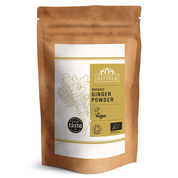 Ausha Organic GINGER POWDER 100g - 1* GREAT TASTE AWARD 2023 - Cooking, Anti Inflammatory, Immunity, Digestion - Use in Ginger Shot, Ginger Tea. Ground Ginger Root