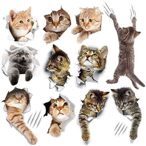 11 PCS Cute 3D Cat Stickers, Funny Cat Wall Art Stickers, Removable PVC Cat Wallpaper, Peeking Cat Sticker for Refrigerator/Toilet Seat/Kitchen/Living Room/Bedroom/Bathroom Wall Decoration