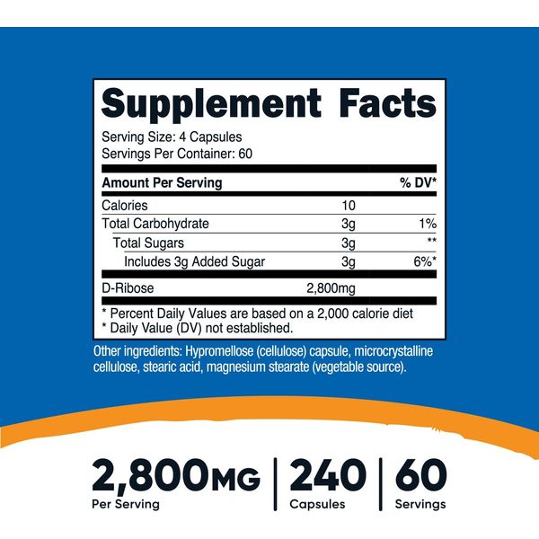 D-Ribose 700Mg (2800Mg per Serving), 240 Capsules - Vegetarian Friendly, Non-...