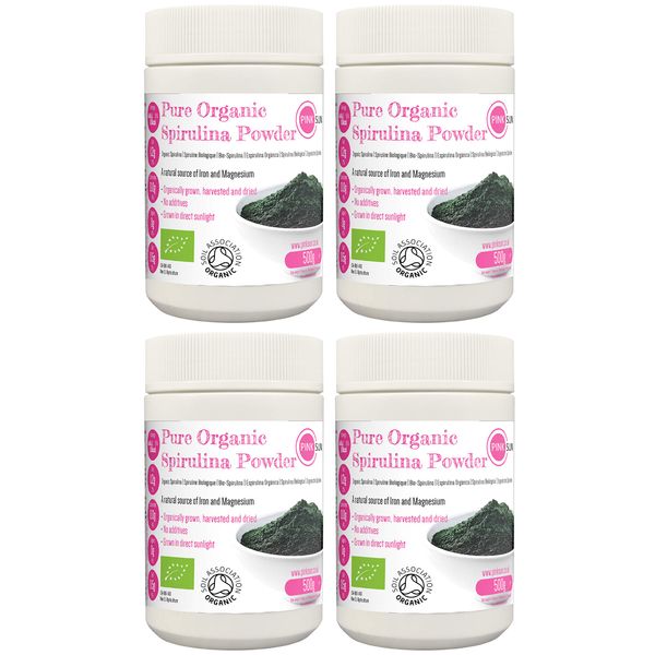 PINK SUN Organic Spirulina Powder 2kg (500g x 4) Gluten Free Non GMO Suitable for Vegetarians and Vegans Certified Organic by The Soil Association Bulk